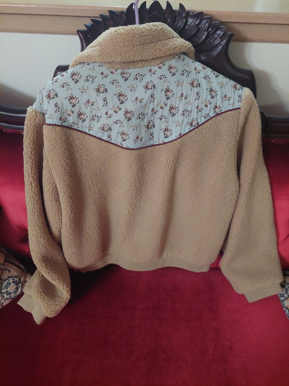 Thread & Supply Tan Sherpa Zip Jacket with Light Blue Floral Accents - Picture 3 of 3